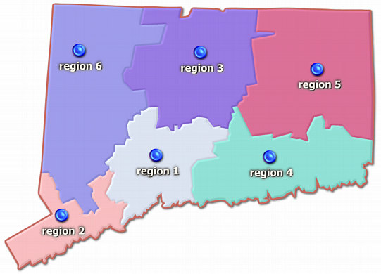 Map of 6 RESC regions of Connecticut